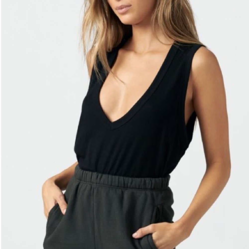 Joah Brown Black Deep V Tank Top